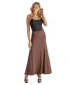 24seven Comfort Apparel Petite Elastic Waist Solid Color Maxi Skirt In Brown