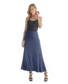24seven Comfort Apparel Petite Elastic Waist Solid Color Maxi Skirt In Blue