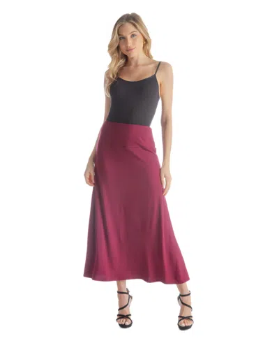 24seven Comfort Apparel Petite Elastic Waist Solid Color Maxi Skirt In Burgundy