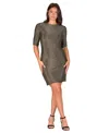 24seven Comfort Apparel Petites Elbow Length Sleeve Shimmer Bodycon Mini Party Dress In Black