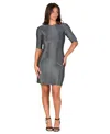 24seven Comfort Apparel Petite Elbow Length Sleeve Shimmer Bodycon Mini Party Dress In Blue