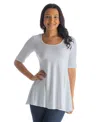 24seven Comfort Apparel Petite Elbow Sleeve Swing Crew Neck Tunic Top In Gray