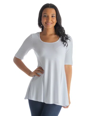 24seven Comfort Apparel Petite Elbow Sleeve Swing Crew Neck Tunic Top