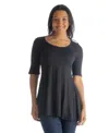 24seven Comfort Apparel Petite Elbow Sleeve Swing Crew Neck Tunic Top In Black
