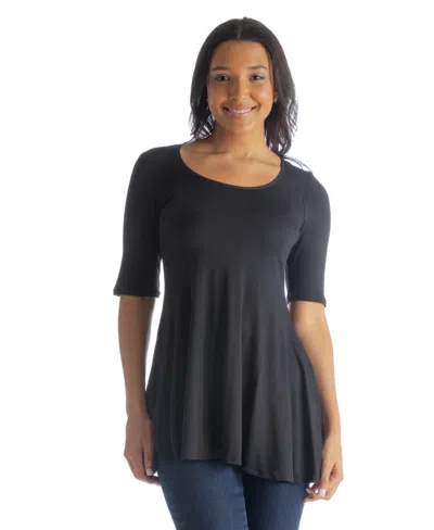 24seven Comfort Apparel Petite Elbow Sleeve Swing Crew Neck Tunic Top