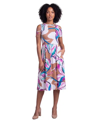 24seven Comfort Apparel Petite Essential Abstract Print Short-sleeve Dress In Multi