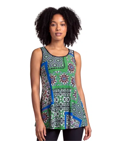 24seven Comfort Apparel Petite Essential Abstract Print Tank Flared Top In Multi