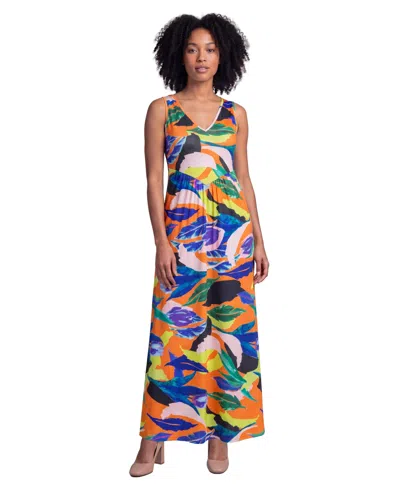 24seven Comfort Apparel Petite Essential Floral Print Maxi Dress In Multi