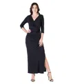 24seven Comfort Apparel Petite Fitted V-neck Side Slit Maxi Dress In Black