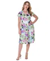 24seven Comfort Apparel Petites Floral Print V-neck Empire Waist Kimono Cap Sleeve Knee Length Dress