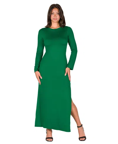 24seven Comfort Apparel Petite Long Sleeve Side Slit Fitted Maxi Dress In Green