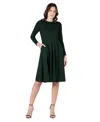 24seven Comfort Apparel Petite Midi Fit N Flare Pocket Dress In Green
