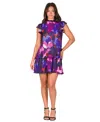 24seven Comfort Apparel Abstract Floral Tiered Knit Minidress In Multi