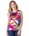 24seven Comfort Apparel Petites Pink Pleated Crew Neckline Back Closure Sleeveless Top