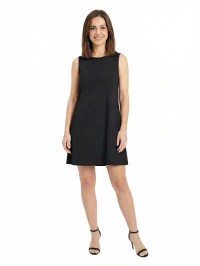 24seven Comfort Apparel Essential Petite Round Neck Sleeveless A-line Mini Shift Dress In Black