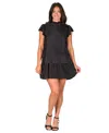 24seven Comfort Apparel Petite Ruffle Cap Sleeve Pleated Tiered Mini Dress In Black