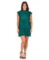 24seven Comfort Apparel Petite Ruffle Cap Sleeve Pleated Tiered Mini Dress In Green