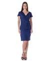 24seven Comfort Apparel Petites Short Sleeve Knee Length Faux Wrap Dress