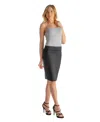 24seven Comfort Apparel Petites Solid Color Elastic Waist Knee Length Pencil Skirt In Gray