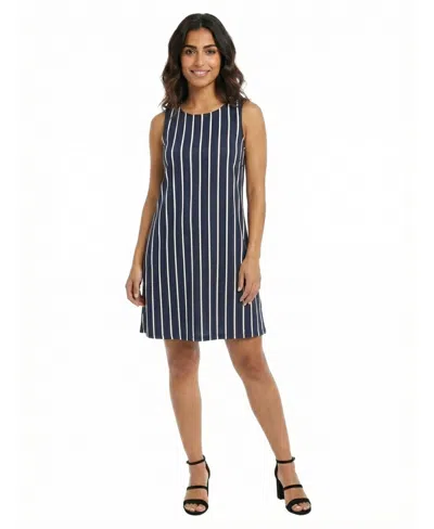 24seven Comfort Apparel Essential Petite Striped Round Neck Sleeveless A-line Mini Shift Dress In Multi
