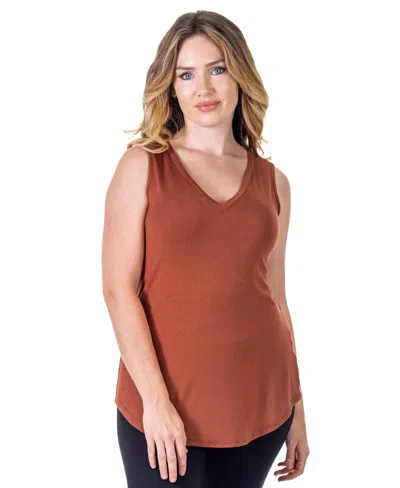 24seven Comfort Apparel Petite V-neck Tunic Tank Top With Round Hemline In Brown