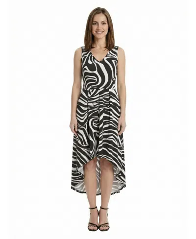 24seven Comfort Apparel Petite Zebra High Low Pocket Midi Dress In Black