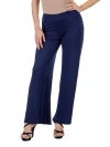 24seven Comfort Apparel Petites Comfortable Solid Color Palazzo Pants In Blue