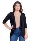 24seven Comfort Apparel Petites Elbow Length Sleeve Open Cardigan In Black