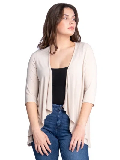24seven Comfort Apparel Petites Elbow Length Sleeve Open Cardigan In Neutral