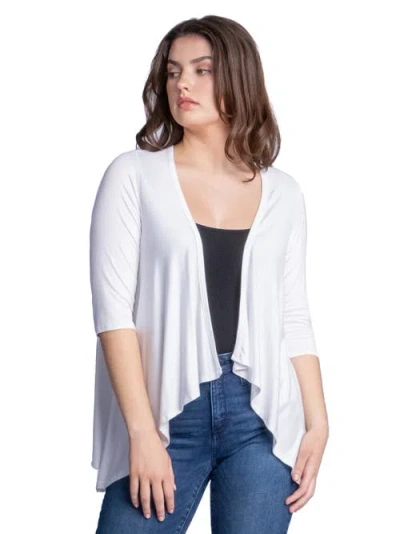 24seven Comfort Apparel Petites Elbow Length Sleeve Open Cardigan In White