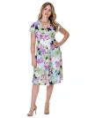 24seven Comfort Apparel Petites Floral Print V-neck Empire Waist Kimono Cap Sleeve Knee Length Dress In Multi