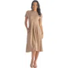 24seven Comfort Apparel Petites Midi Dress With Short Sleeves And Pocket Detail In Brown