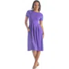 24seven Comfort Apparel Petites Midi Dress With Short Sleeves And Pocket Detail In Purple