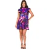24seven Comfort Apparel Petites Multicolor Ruffle Cap Sleeve High Neck Tiered Mini Dress In Blue