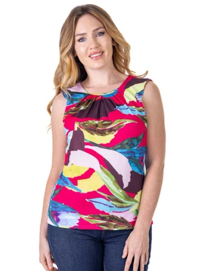 24seven Comfort Apparel Petites Pink Pleated Crew Neckline Back Closure Sleeveless Top