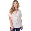 24seven Comfort Apparel Petites V-neck Knot Front Kimono Sleeve Top In Neutral
