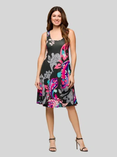 24seven Comfort Apparel Pink Paisley Print Sleeveless Knee Length Tank Swing Dress In Multi
