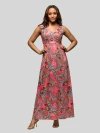 24seven Comfort Apparel Maternity Pink Paisley Print V-neck Empire Waist Sleeveless Maxi Dress In Multi