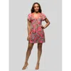 24seven Comfort Apparel Maternity Pink Paisley Short Sleeve Scoop Neck Mini Dress In Multi