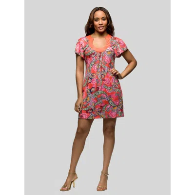 24seven Comfort Apparel Pink Paisley Short Sleeve Scoop Neck Mini Dress In Multi