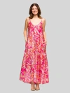 24seven Comfort Apparel Maternity Pink Print Lightweight Spaghetti Strap Pocket Maxi Dress