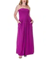 24SEVEN COMFORT APPAREL PLEATED A LINE STRAPLESS MAXI POCKET DRESS