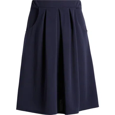 24seven Comfort Apparel Pleated Elastic Waist Skirt In Navy