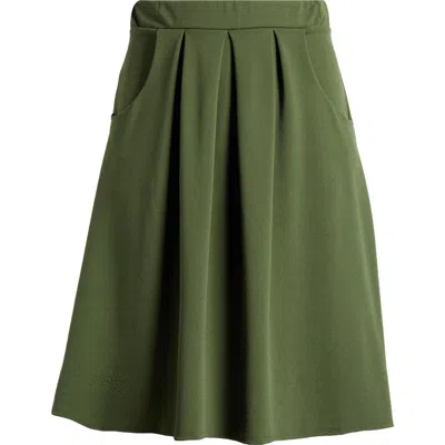 24seven Comfort Apparel Pleated Elastic Waist Skirt In Olive