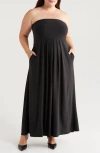 24seven Comfort Apparel Maternity Sleeveless Empire Waist Maxi Dress In Black