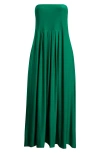 24seven Comfort Apparel Pleated Stretch Strapless A-line Dress In Green