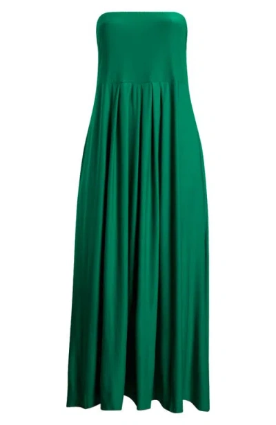 24seven Comfort Apparel Pleated Stretch Strapless A-line Dress In Green