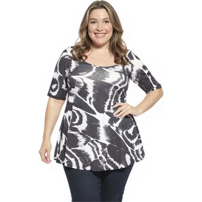 24seven Comfort Apparel Plus Size Abstract Scoop Neck Elbow Sleeve Tunic Top In Multi