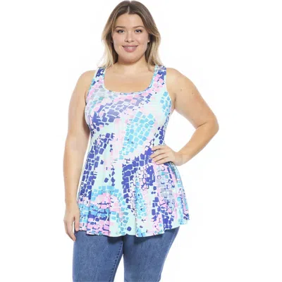 24seven Comfort Apparel Plus Size Abstract Scoop Neck Tunic Tank Top In Multi