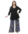 24seven Comfort Apparel Plus Size Animal Print V Neck Long Sleeve Swing Tunic Top And Pant Set In Black